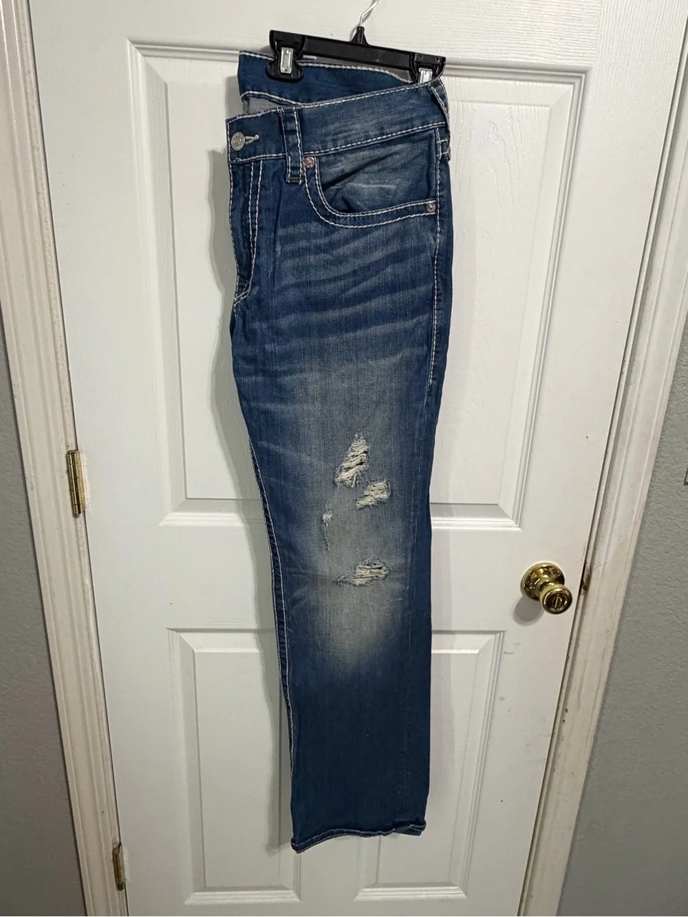 True Religion Men’s Straight Jeans in Medium Blue Denim
